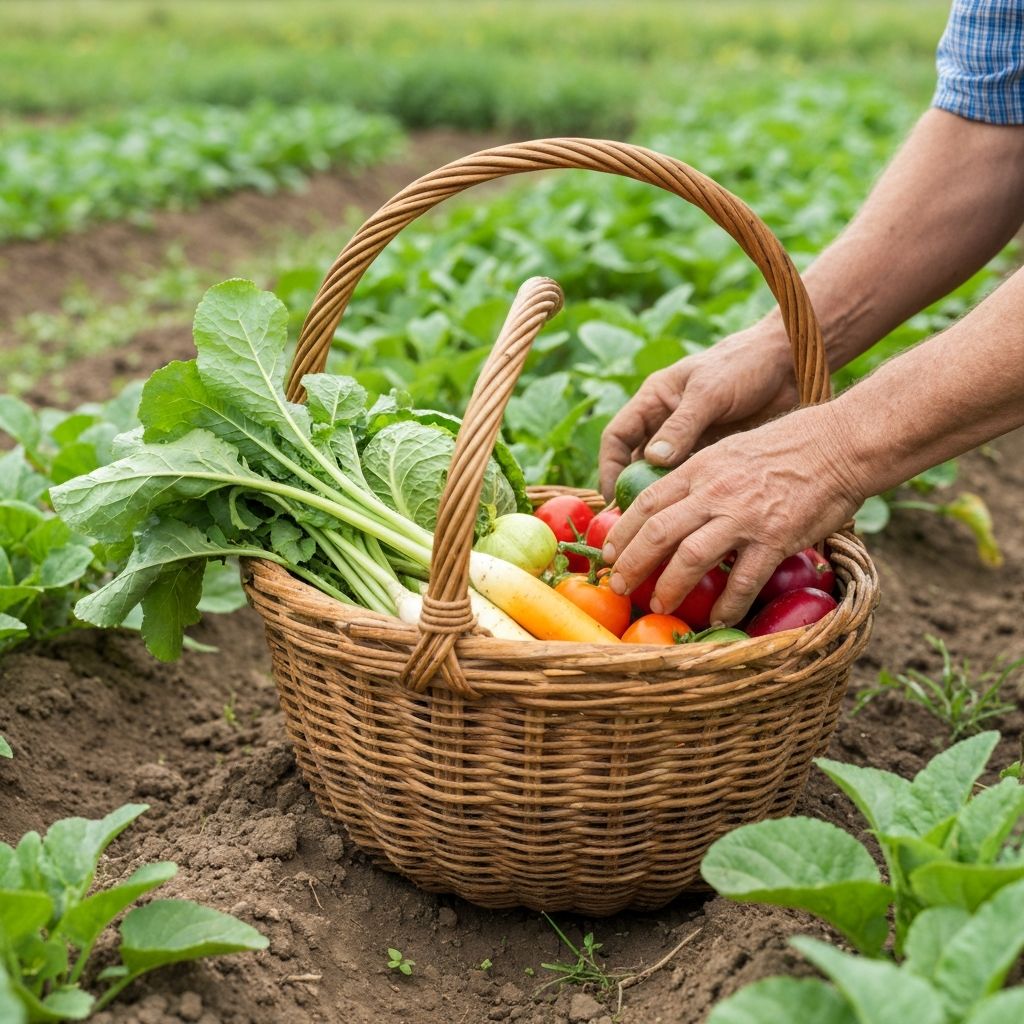 Traditional farming scene with harvest